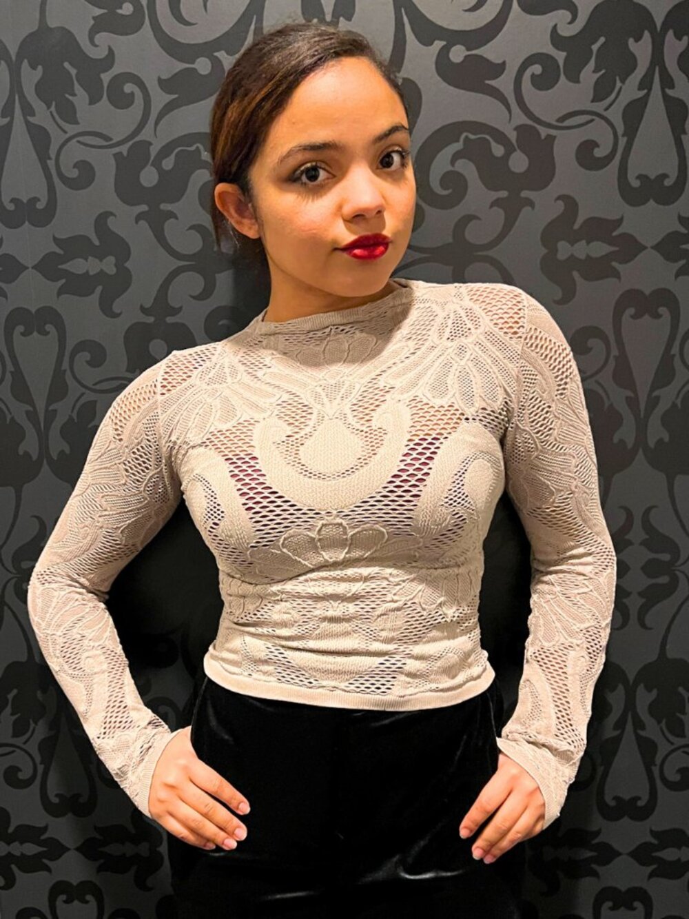 Stone Knit Seamless Jacquard Mock Neck Top